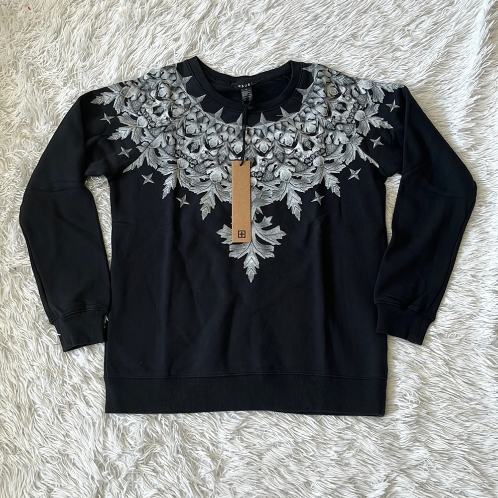 KSUBI Women’s Cult Crest Raglan Sweatshirt in Black/white Size Medium